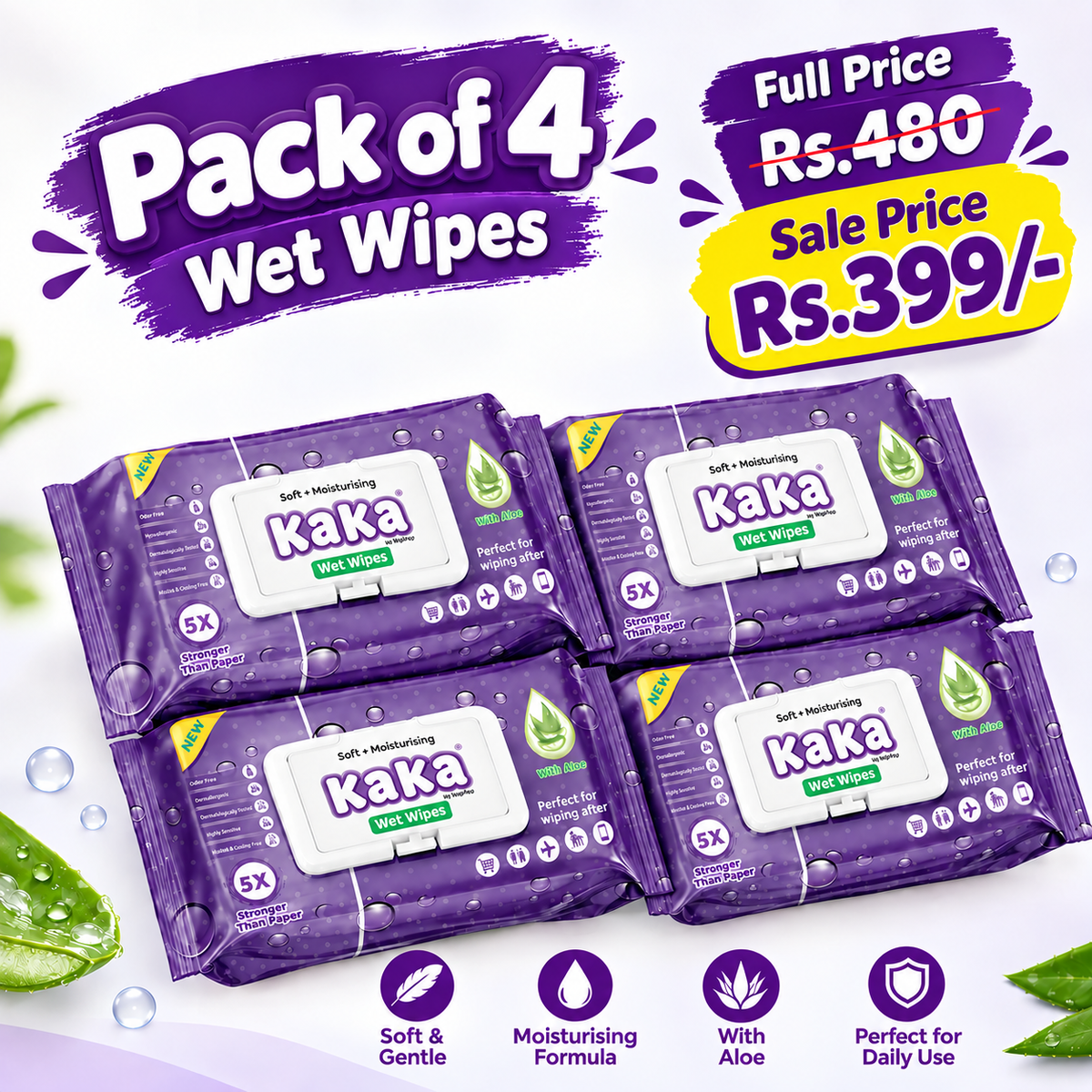 KAKA® Wet Wipes (Pack of 4)