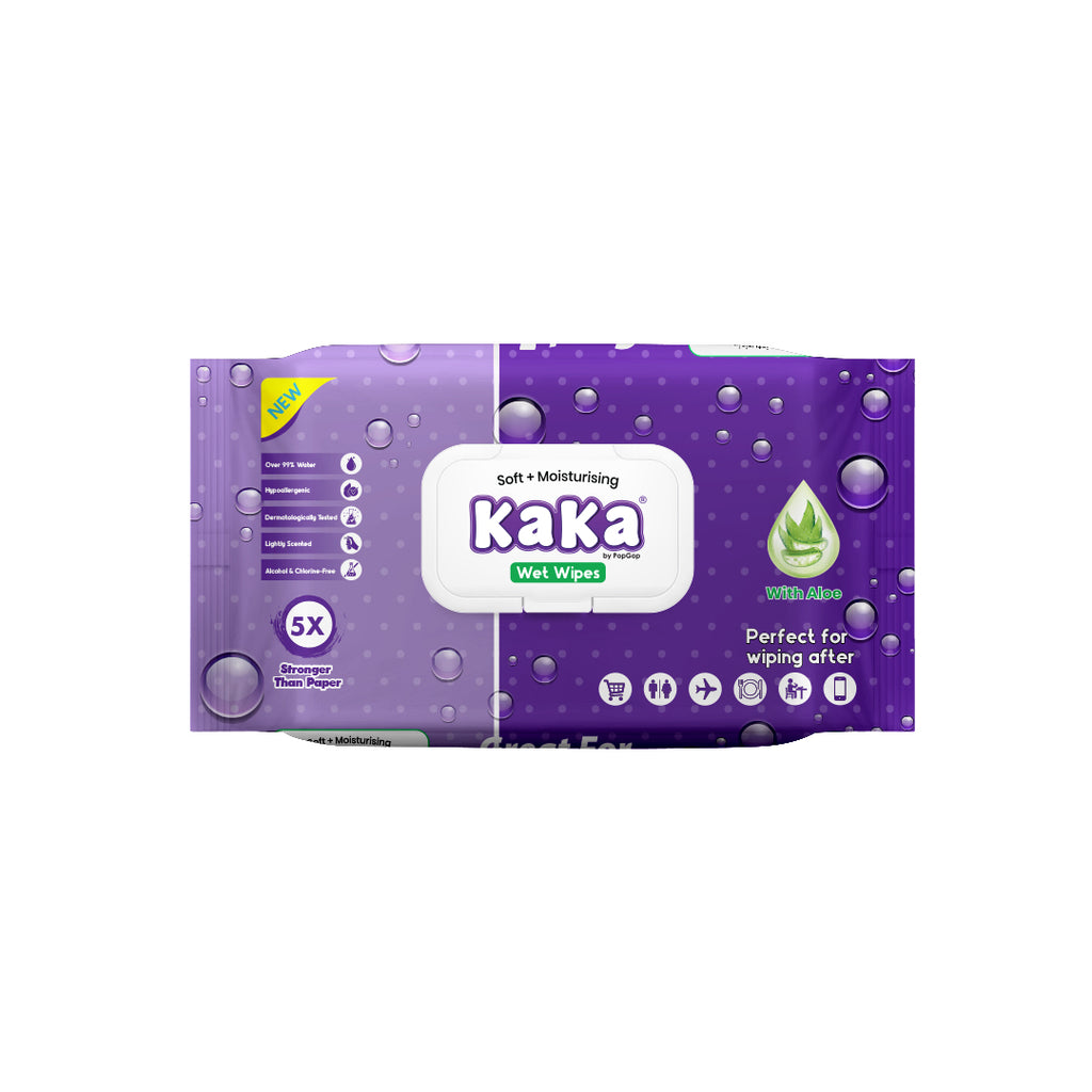 KaKa Soft & Moisturising Wet Wipes with Aloe – Hypoallergenic, 99% Water (60 Sheets)
