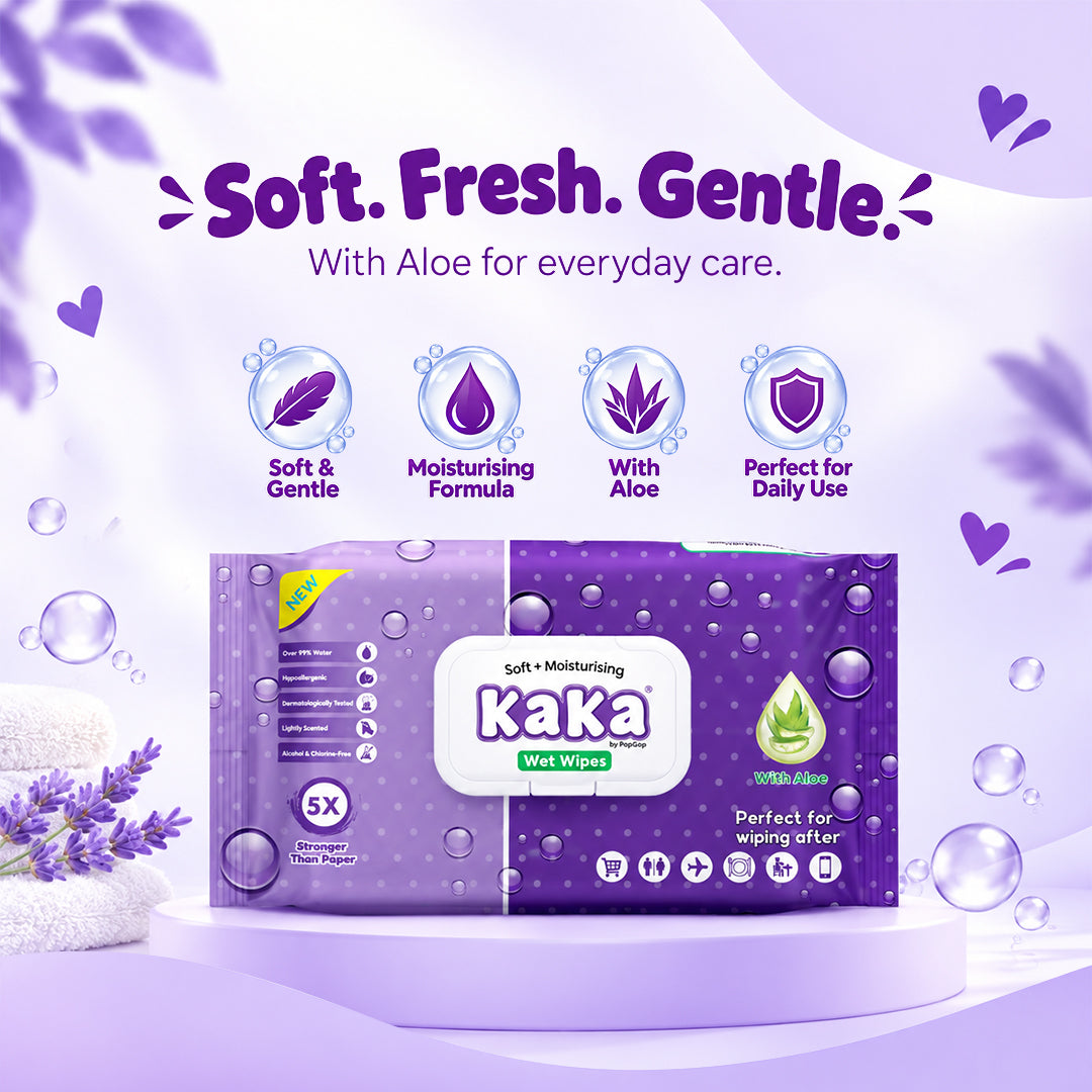 KaKa Soft & Moisturising Wet Wipes with Aloe – Hypoallergenic, 99% Water (60 Sheets)